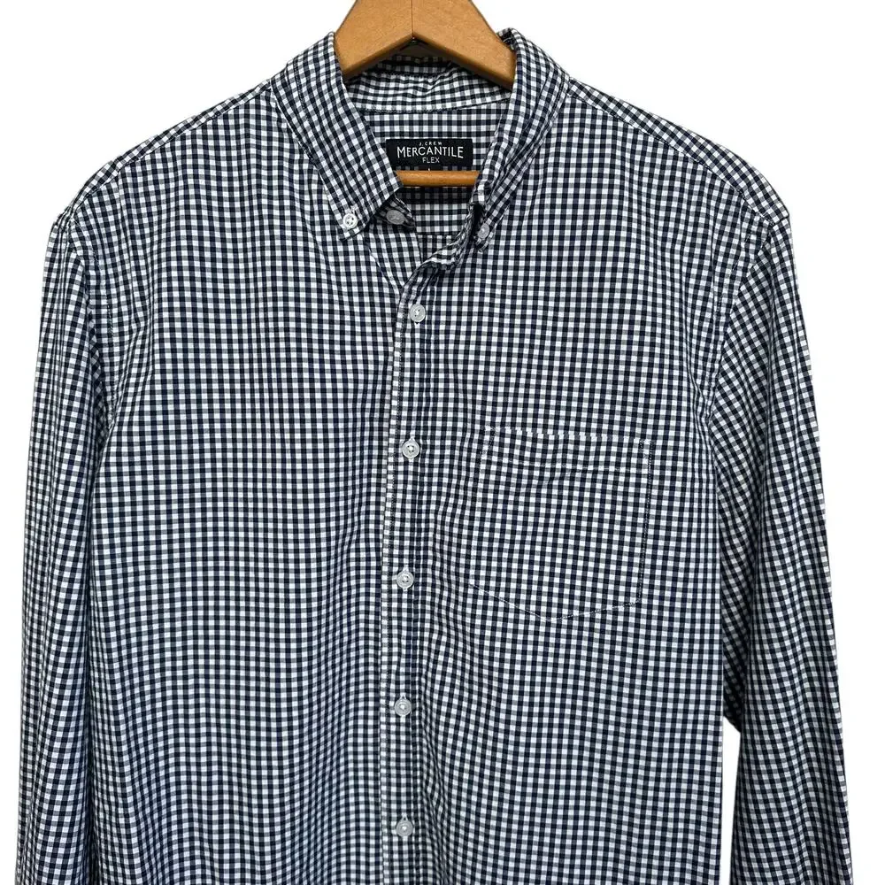 J. Crew Men's Navy/White Gingham Mercantile Flex Long Sleeve Button Down Size L